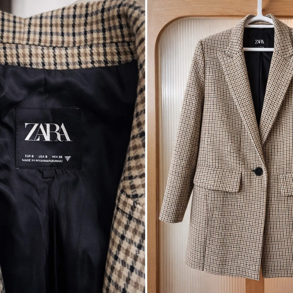 ZARA Oversized Gigi Houndstooth Coat – Size S